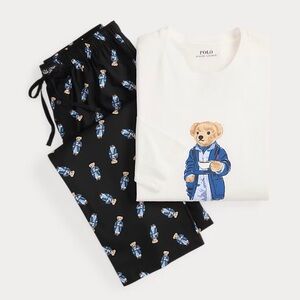 Polo by Ralph Lauren Kids Pajama Set - White and Black with Bear Design